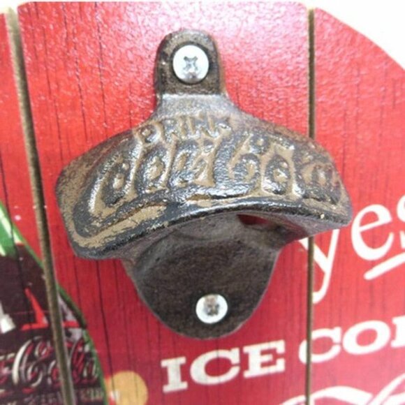 Coca-Cola 8" Vintage Look Wooden Sign with Bottle Opener - Picture 3 of 5